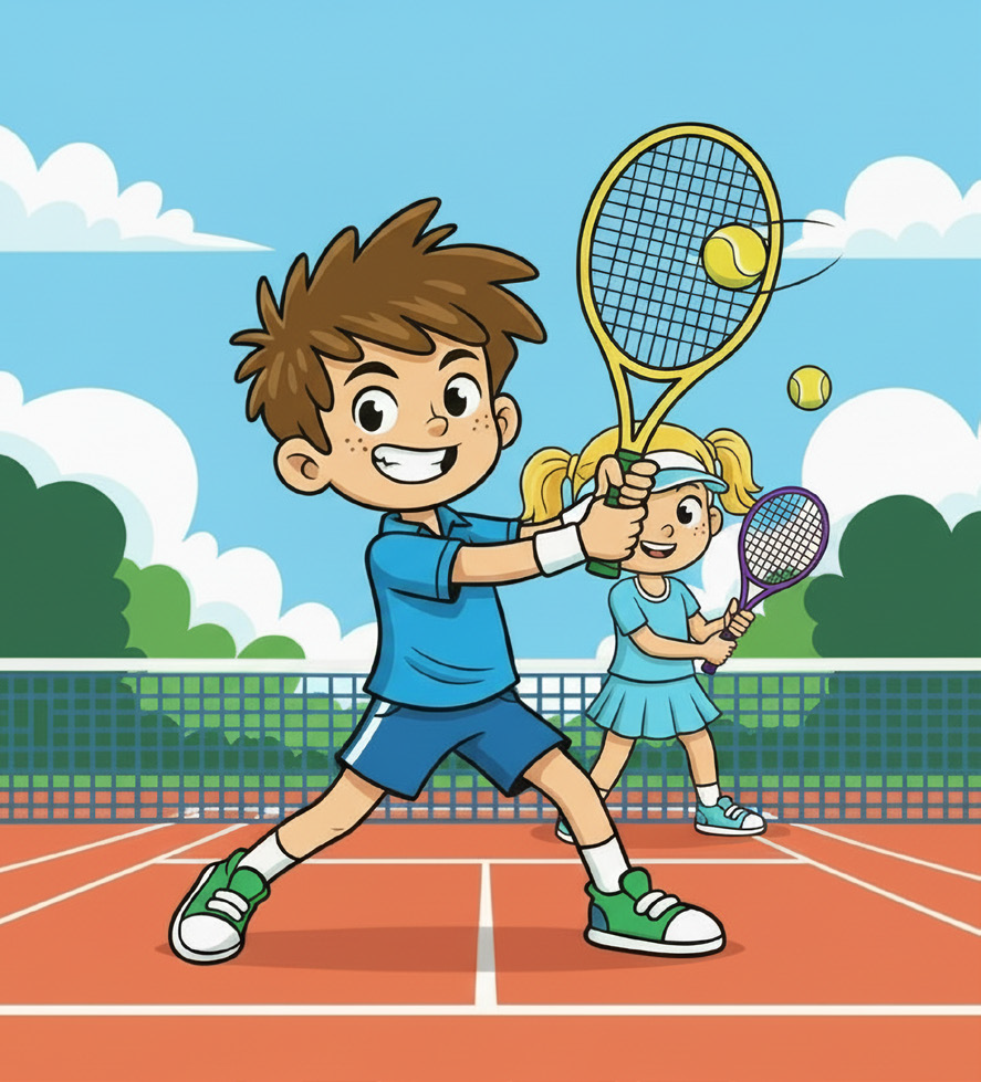 Kinder, die Tennis spielen